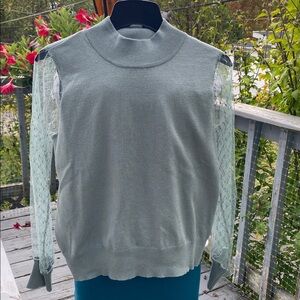 Mint Green Sweater with Lace Sleeves